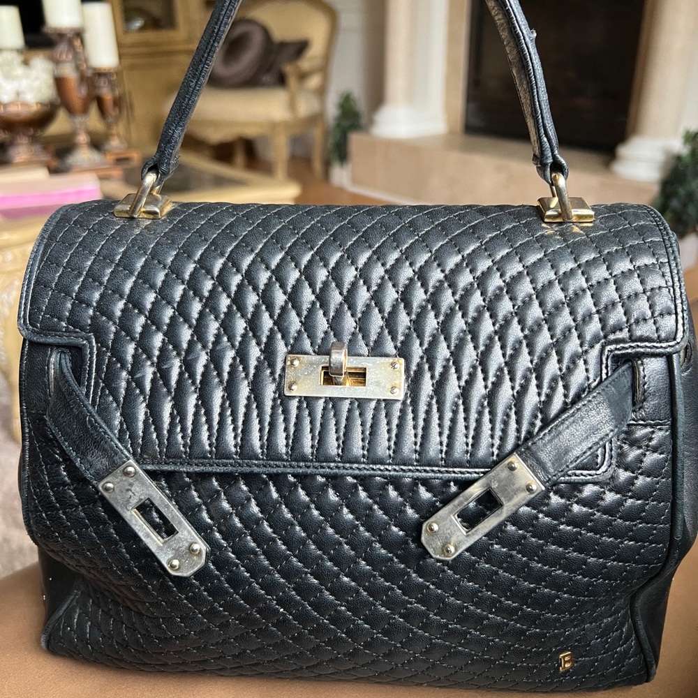 Bally vintage bag Hermes style. Made in Italy. Quilted Calf leather. 10.5 X 9.